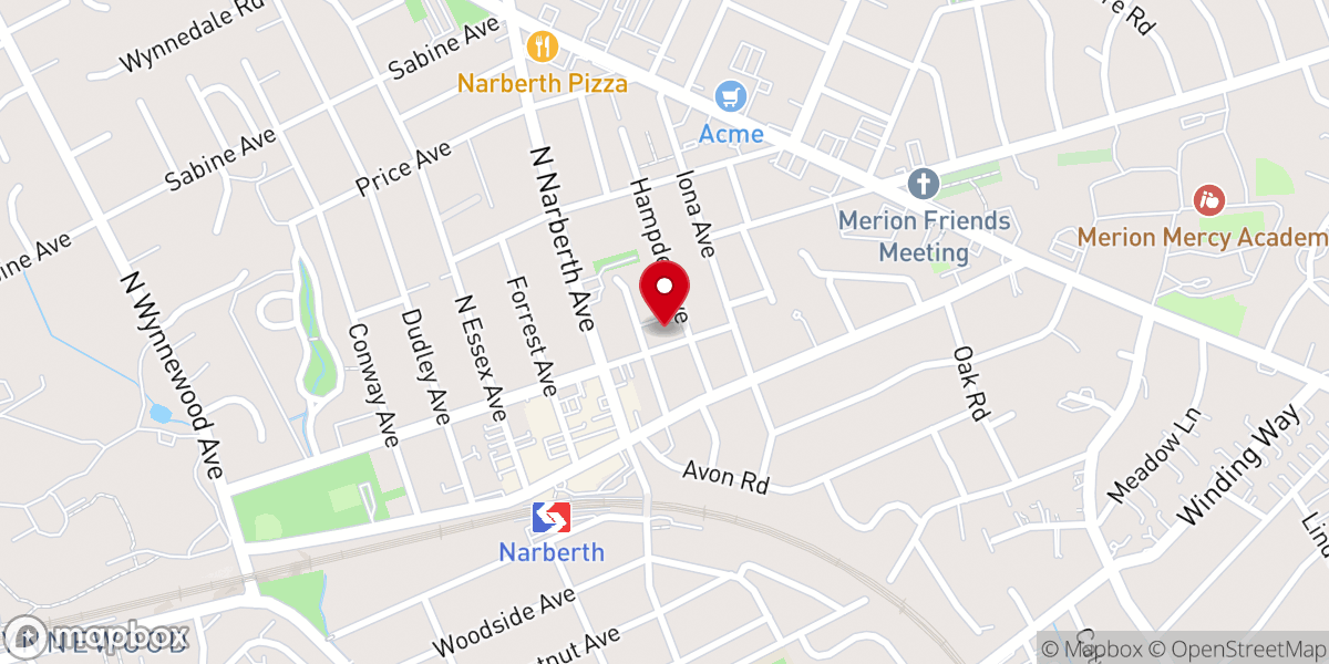Map showing location of Narberth Presbyterian Church
