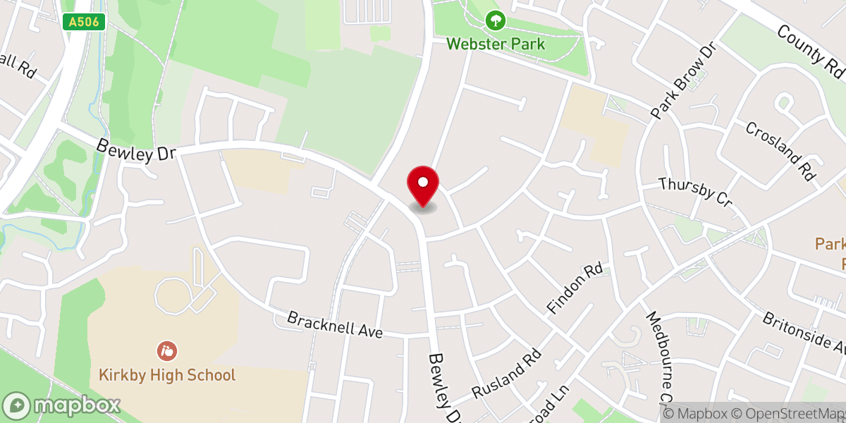 Map showing location of Kirkby Baptist Church