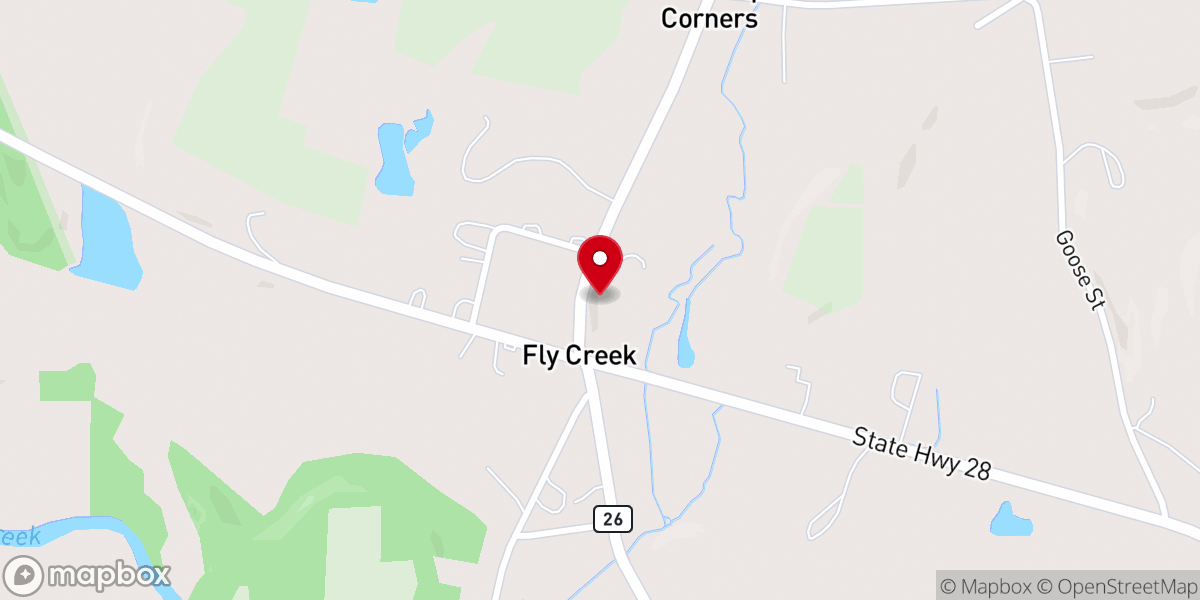 Map showing location of Fly Creek United Methodist Church