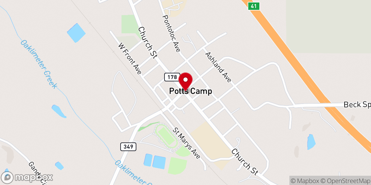 Map showing location of Potts Camp