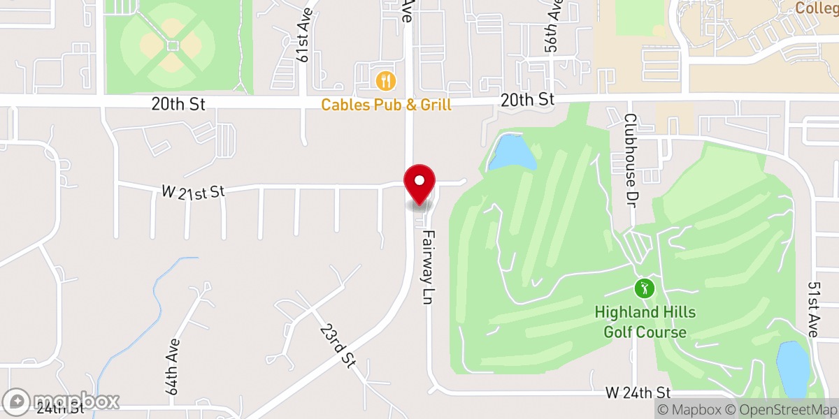 Map showing location of Highland Hills Free Will Baptist Church