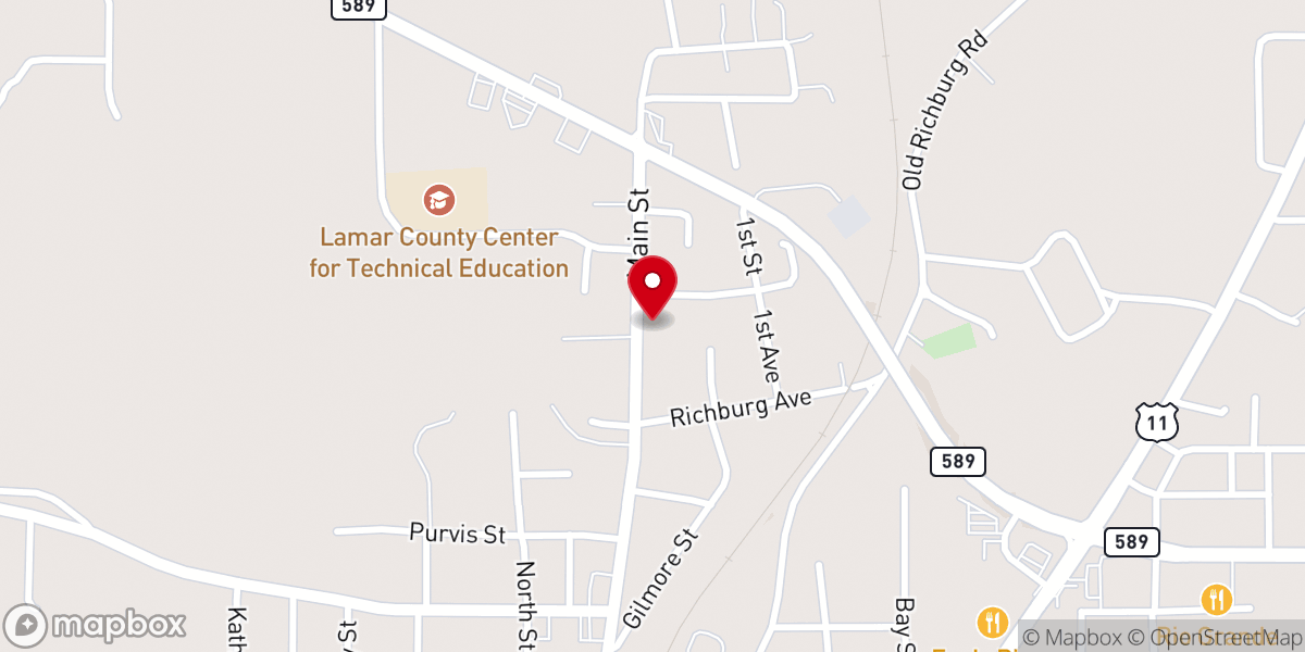 Map showing location of Tabernacle Baptist Church