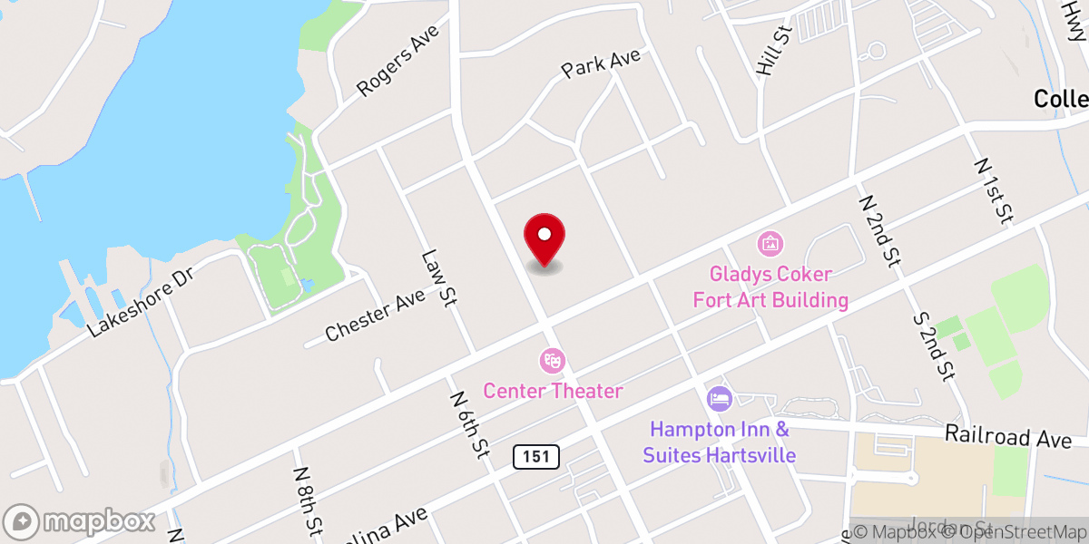 Map showing location of First Baptist Church Hartsville