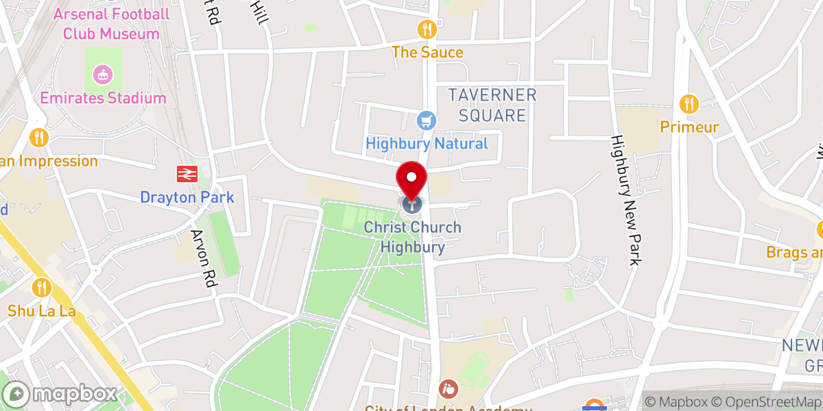 Map showing location of The Parish Church of Christ Church Highbury with St. John and St. Saviour