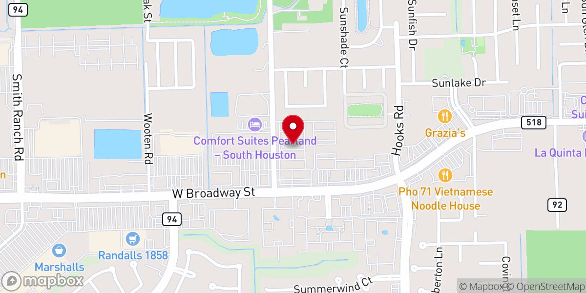 Map showing location of Pearland Winnings Souls AdventistChurch