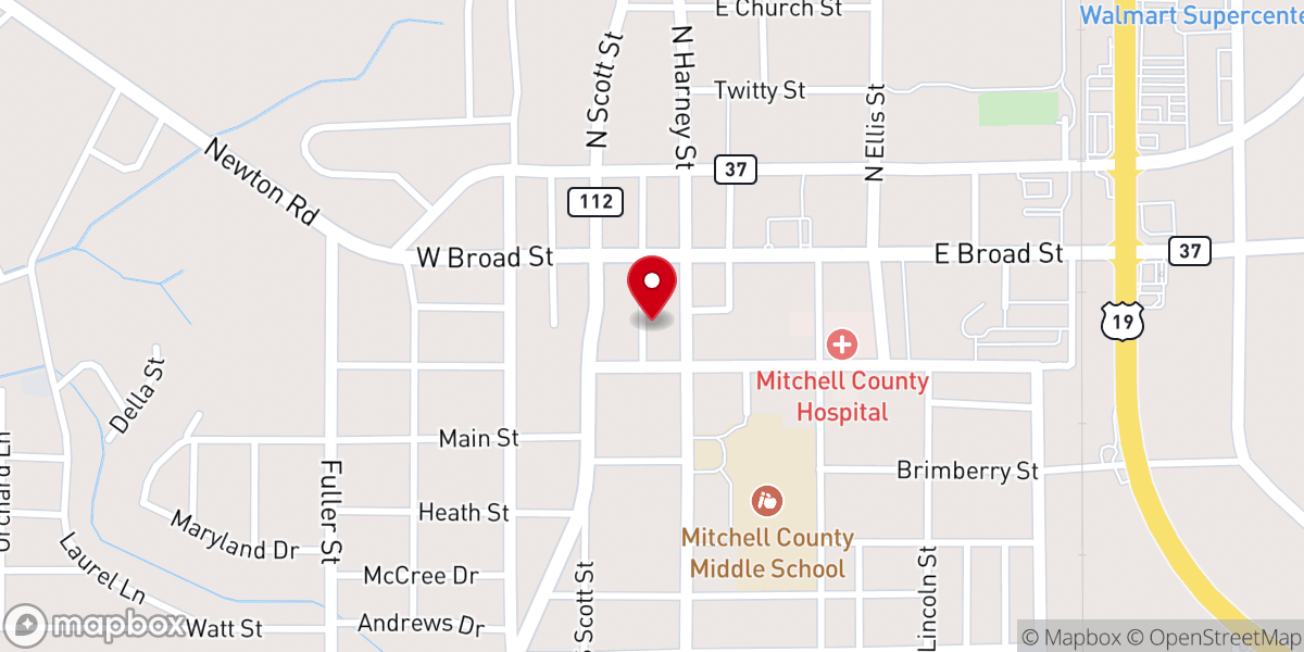 Map showing location of Camilla United Methodist Church