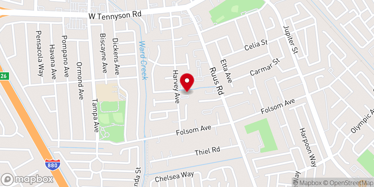 Map showing location of Hayward Free Methodist Church