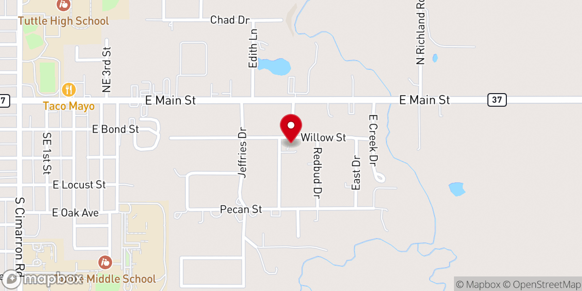 Map showing location of Tuttle First Assembly of God