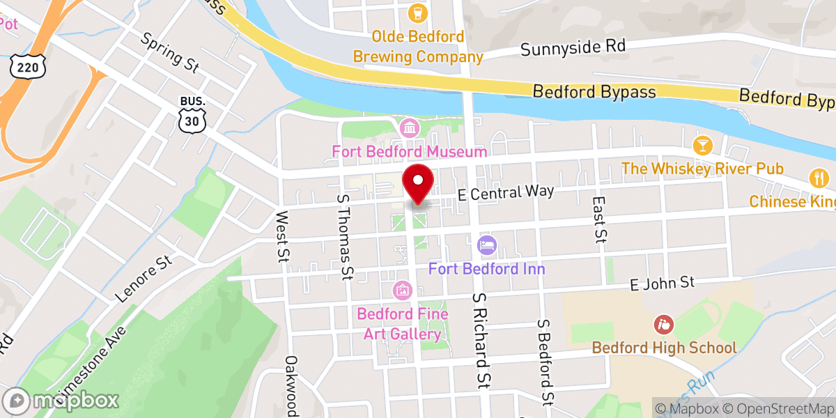 Map showing location of Bedford's Fall Foliage Festival