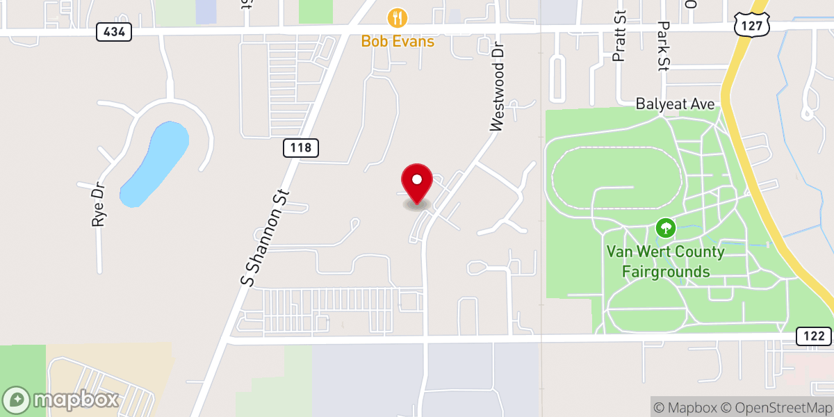 Map showing location of Parrish Orthodontics Van Wert