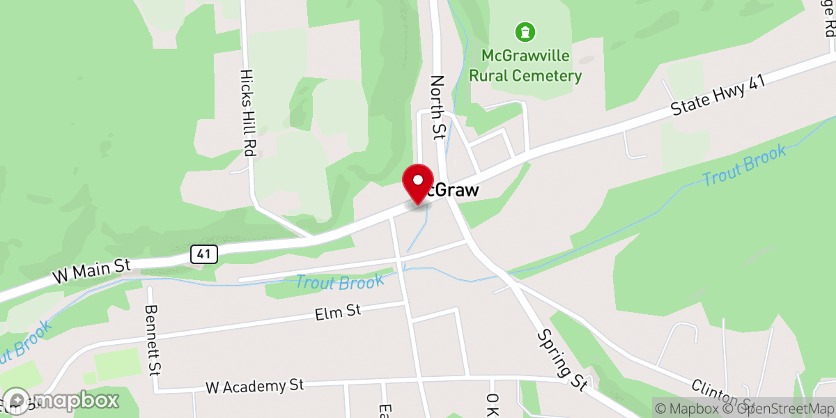 Map showing location of McGrawville Baptist Church
