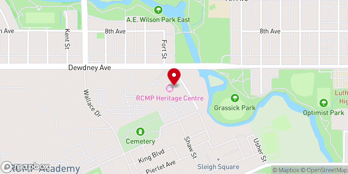 Map showing location of RCMP Heritage Centre