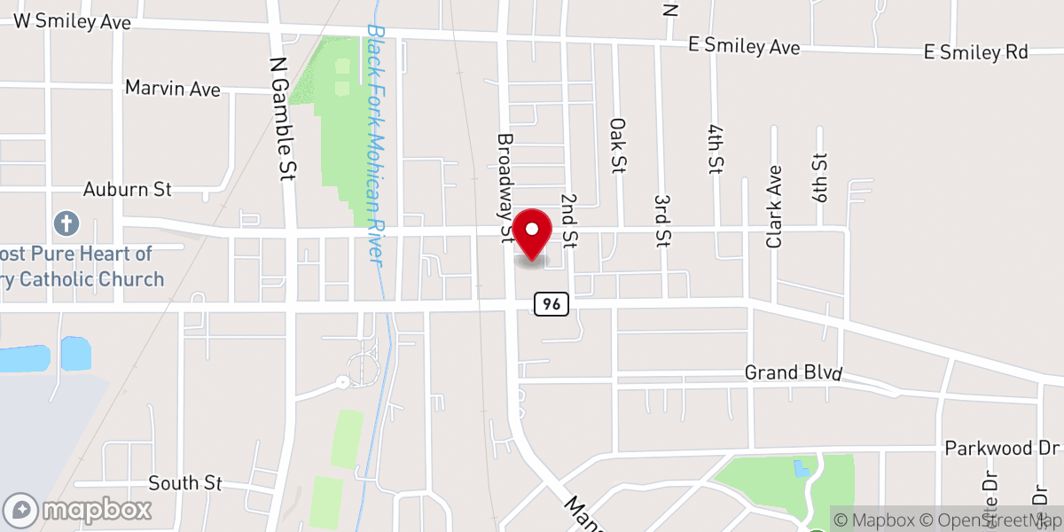 Map showing location of Shelby First Lutheran Church
