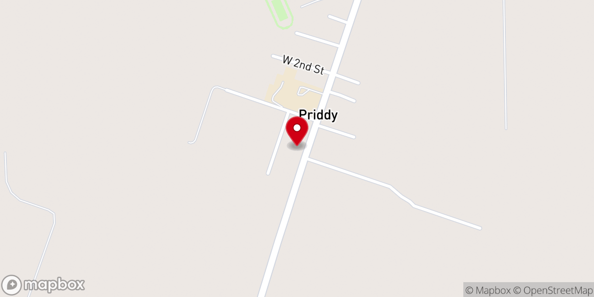Map showing location of Priddy Baptist Church