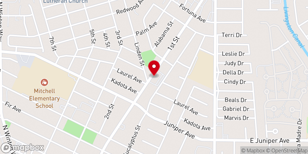 Map showing location of Atwater Baptist Church