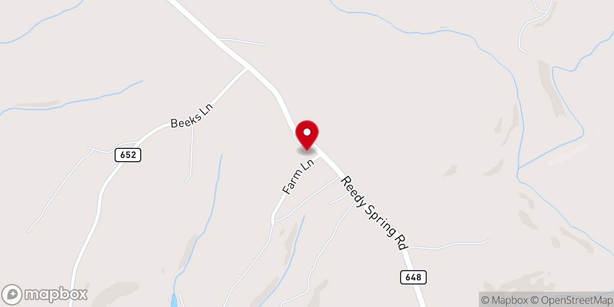 Map showing location of Reedy Spring Baptist Church