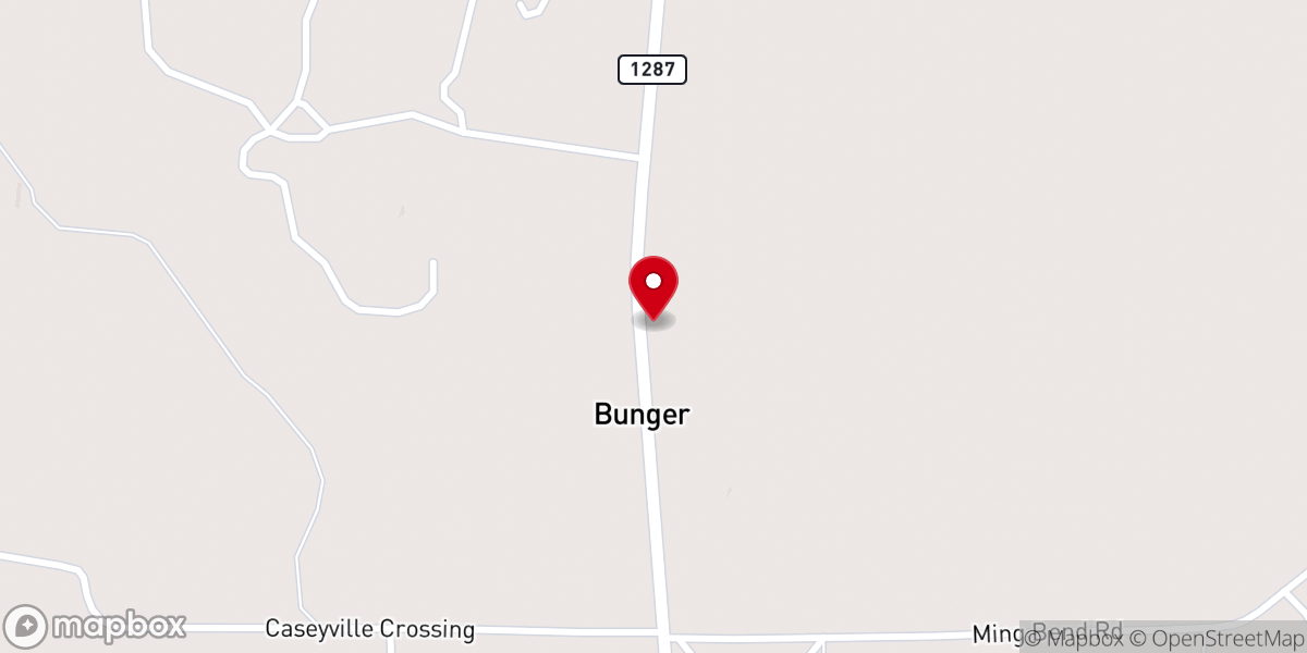 Map showing location of Bunger Church of Christ