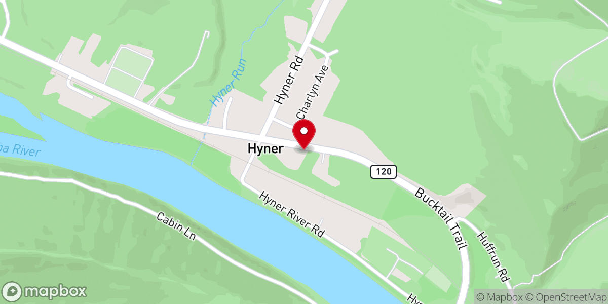 Map showing location of Hyner United Methodist Church