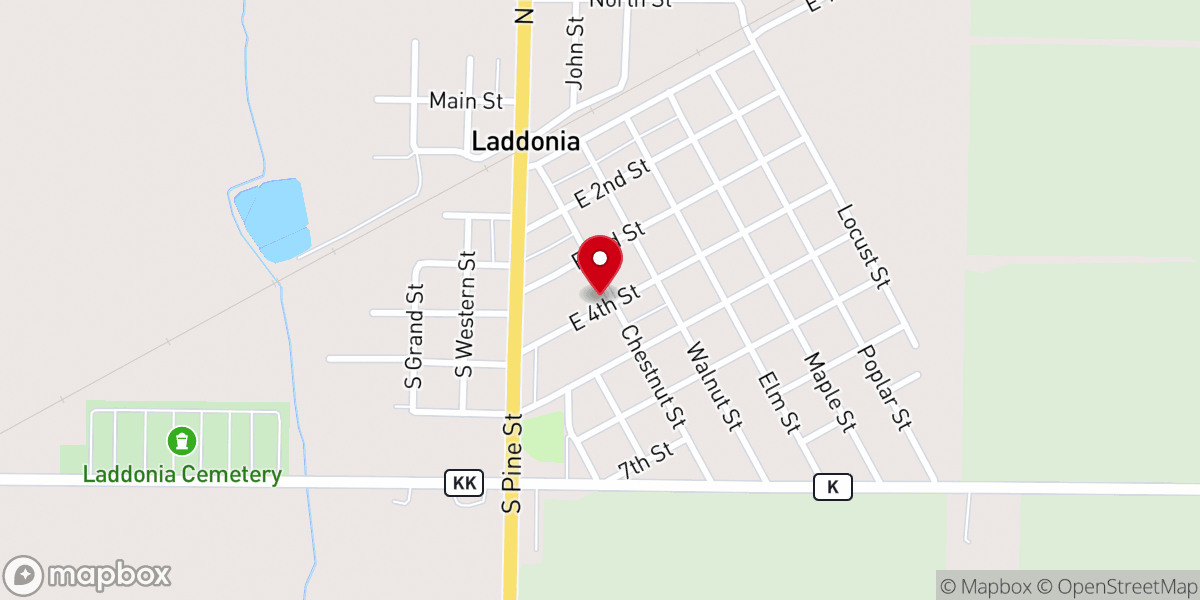 Map showing location of Laddonia Christian Church