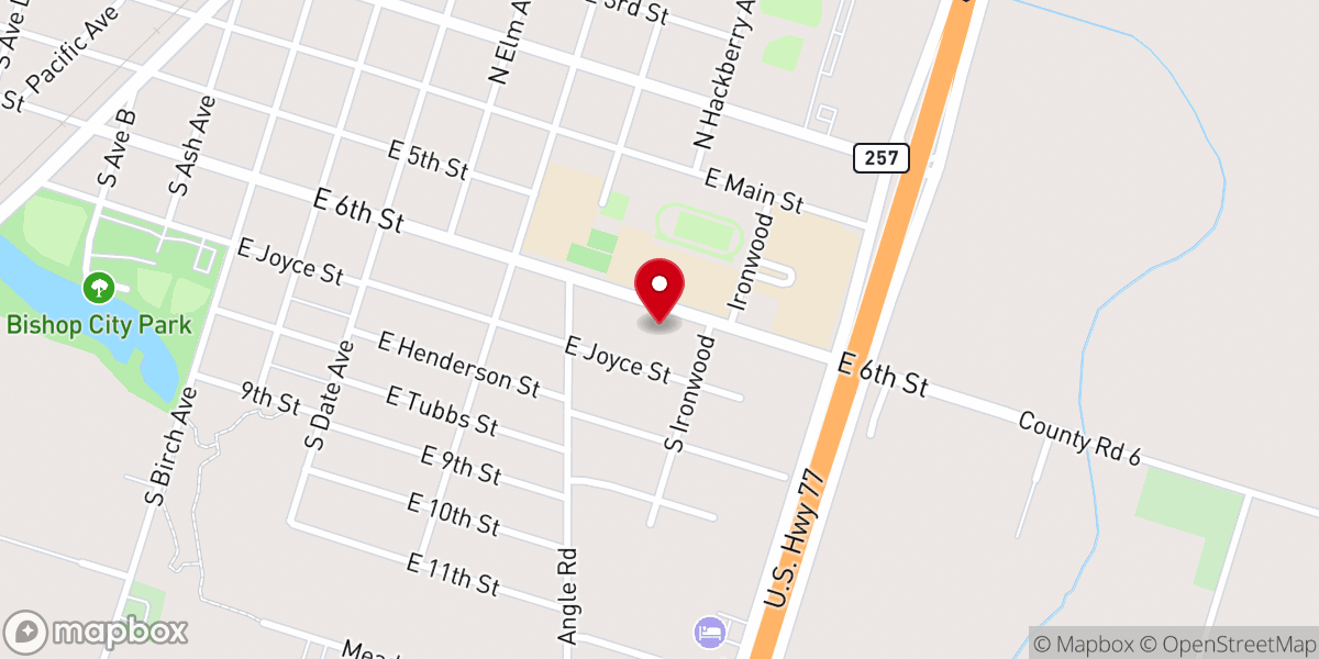 Map showing location of First United Methodist Church of Bishop, TX