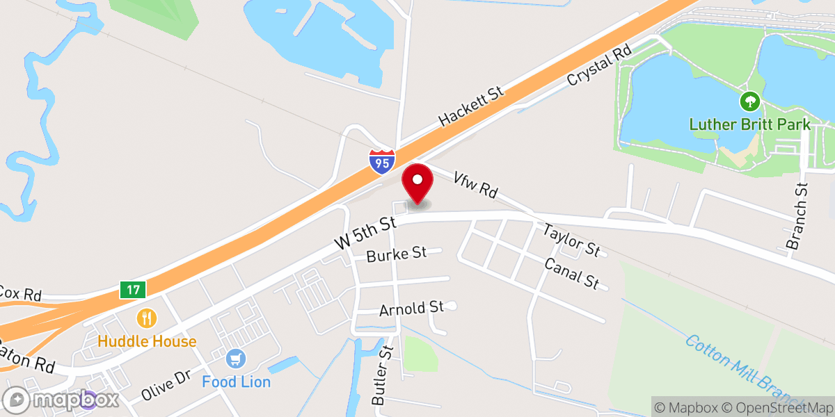 Map showing location of West Lumberton Baptist Church