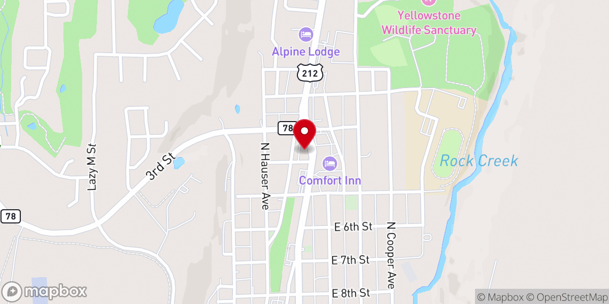 Map showing location of Red Lodge Chamber of Commerce