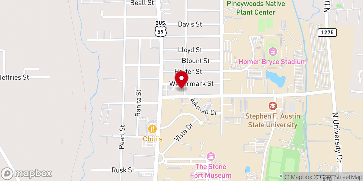 Map showing location of Wesley Foundation at SFA