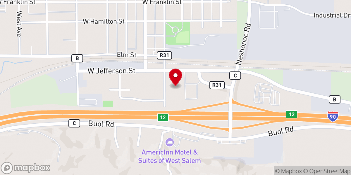 Map showing location of West Salem Baptist Church