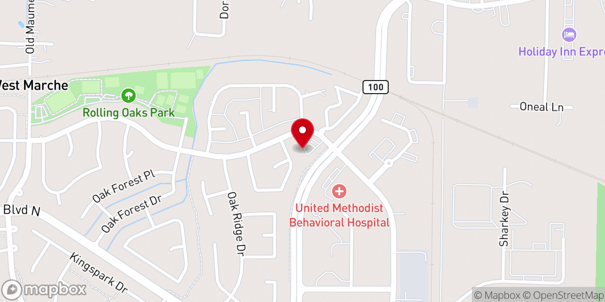 Map showing location of Rolling Oaks Free Will Baptist Church