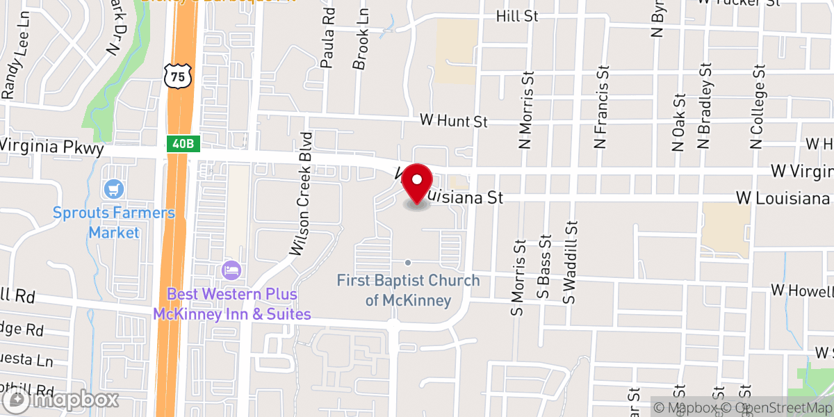 Map showing location of First McKinney Baptist Church