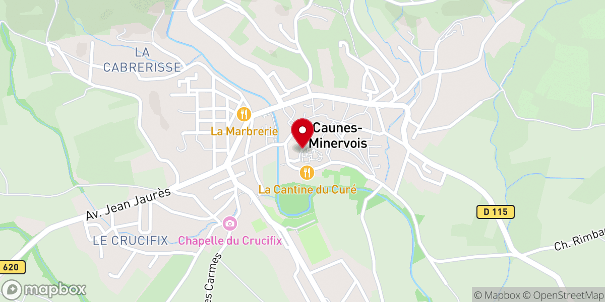 Map showing location of Abbaye de Caunes-Minervois