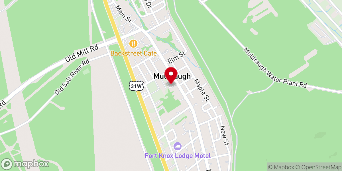 Map showing location of Muldraugh Baptist Church