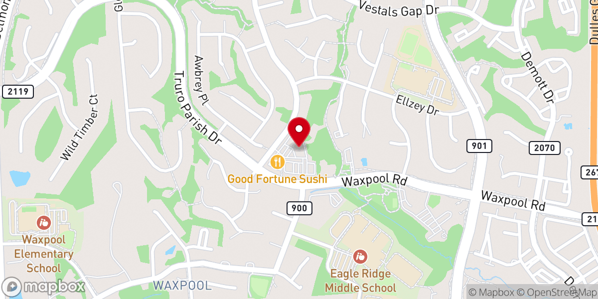 Map showing location of Ashburn Pediatric Dental Center