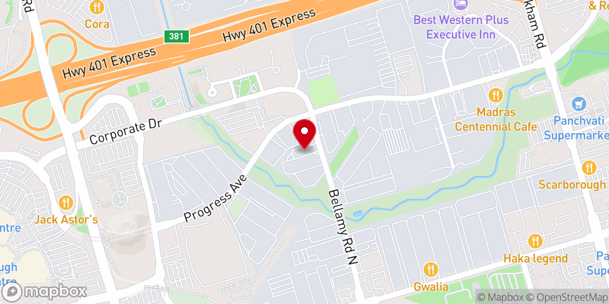 Map showing location of Toronto Harvest Missionary Church