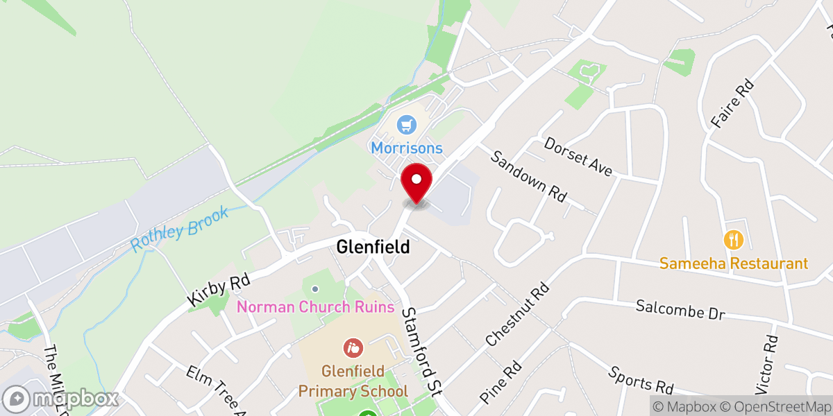 Map showing location of Glenfield Methodist Church