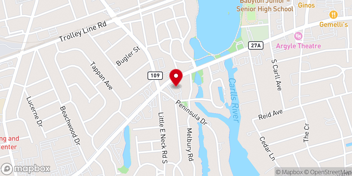 Map showing location of First Baptist Church of Babylon