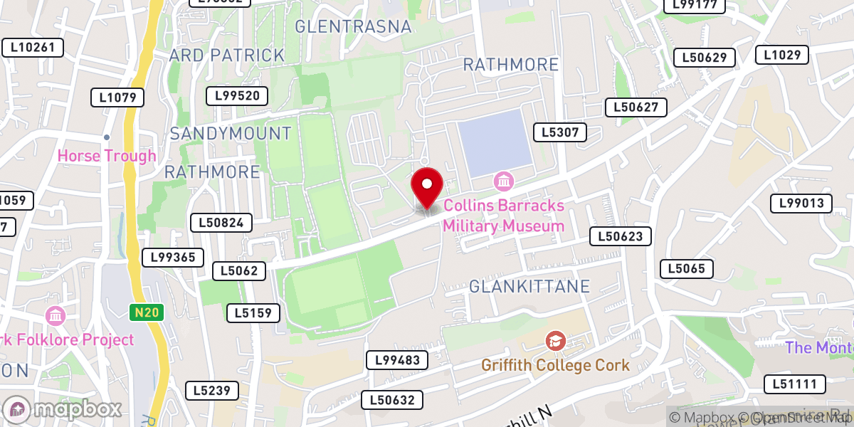 Map showing location of Collins Barracks Military Museum