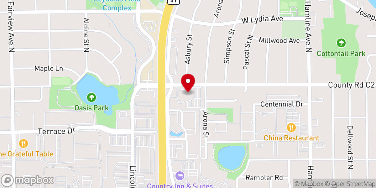 Map showing location of Centennial United Methodist Church- Roseville Campus