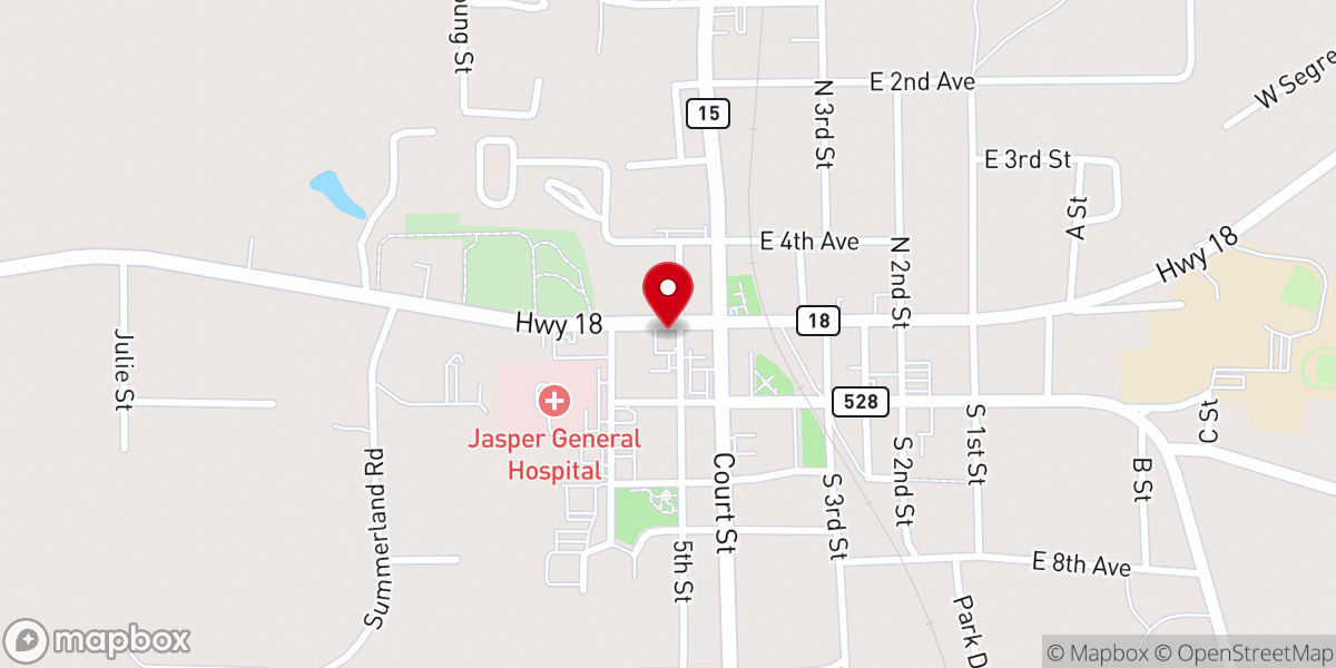 Map showing location of Bay Springs Methodist Church