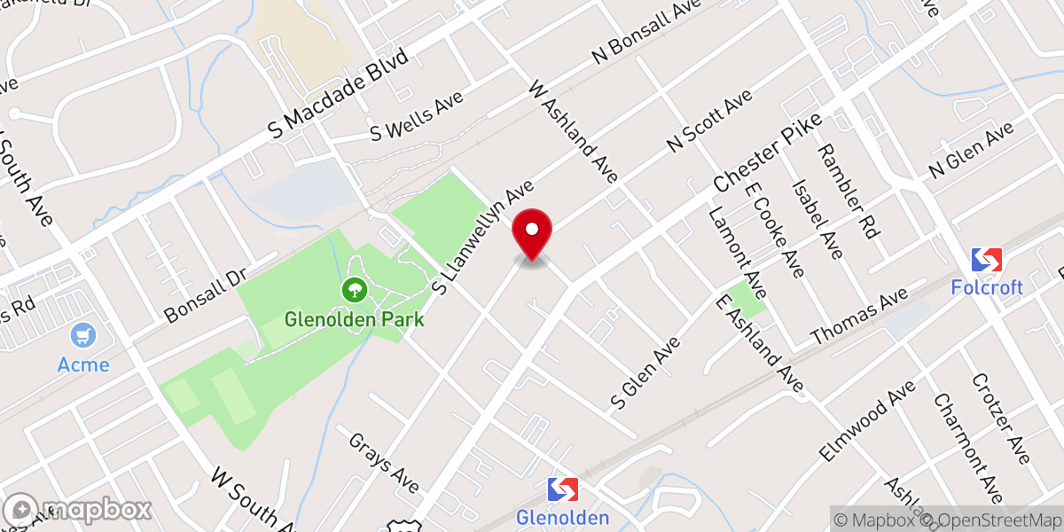 Map showing location of Glenolden Congregational Church
