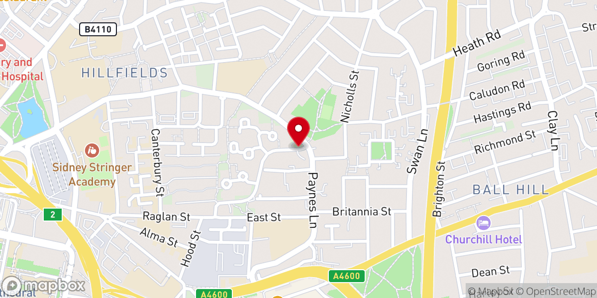 Map showing location of Mosaic Church Hillfields Campus