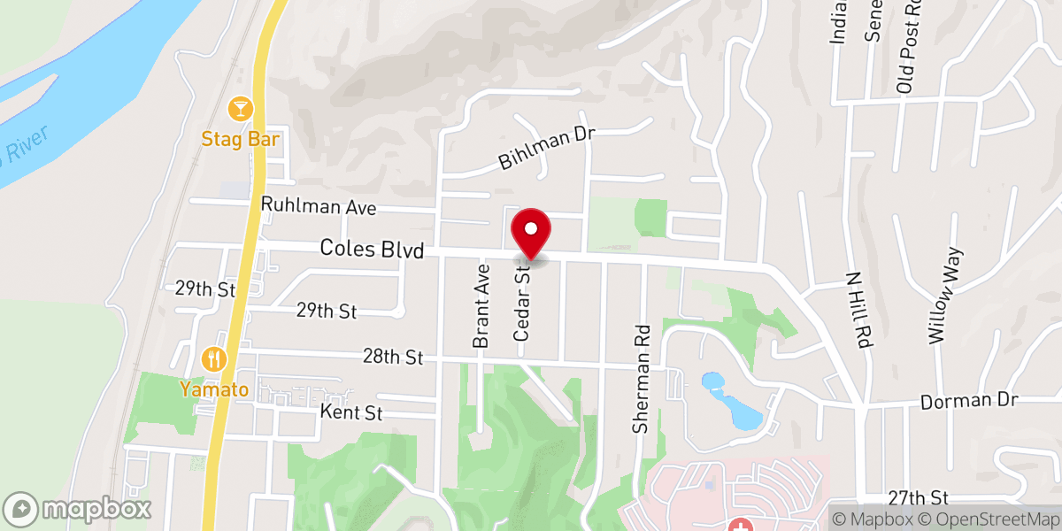 Map showing location of Coles Blvd. First Church of God