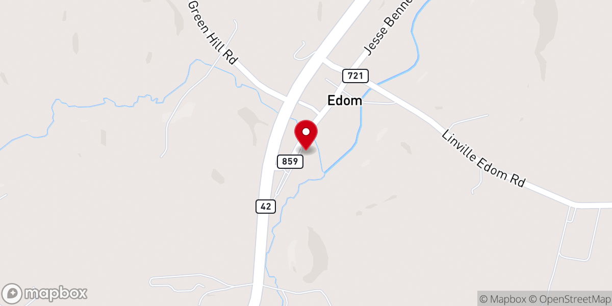 Map showing location of Edom United Methodist Church