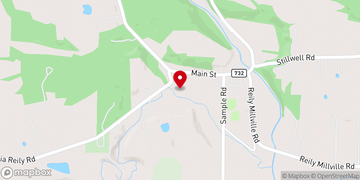 Map showing location of Reily Presbyterian Church