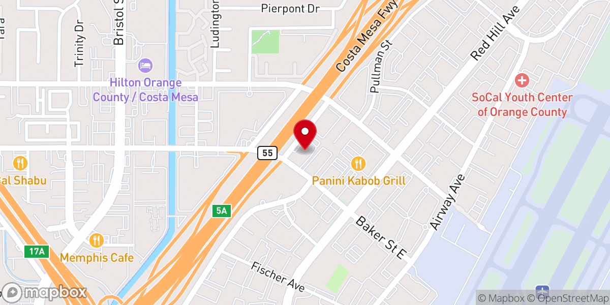 Map showing location of Bayside Church Orange County