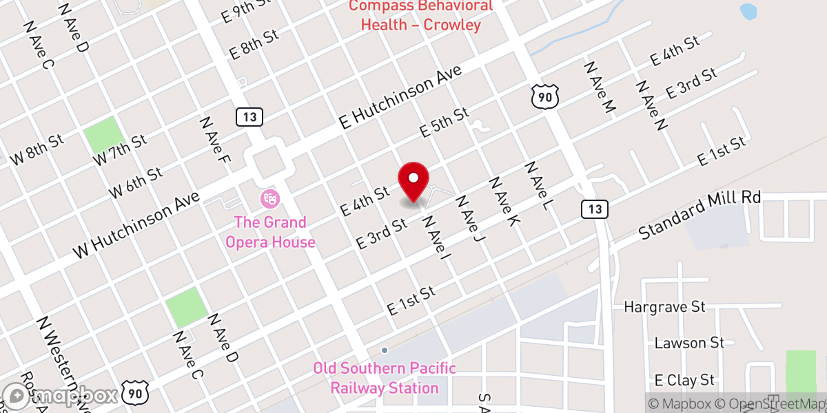 Map showing location of Crowley First United Methodist Church