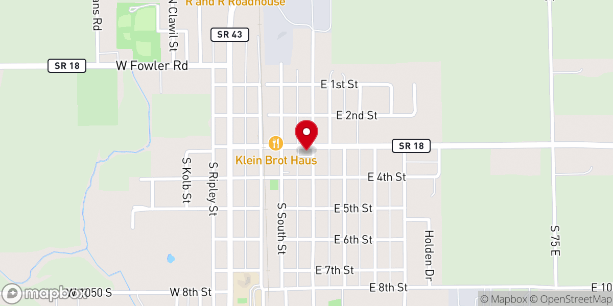 Map showing location of Brookston water tower