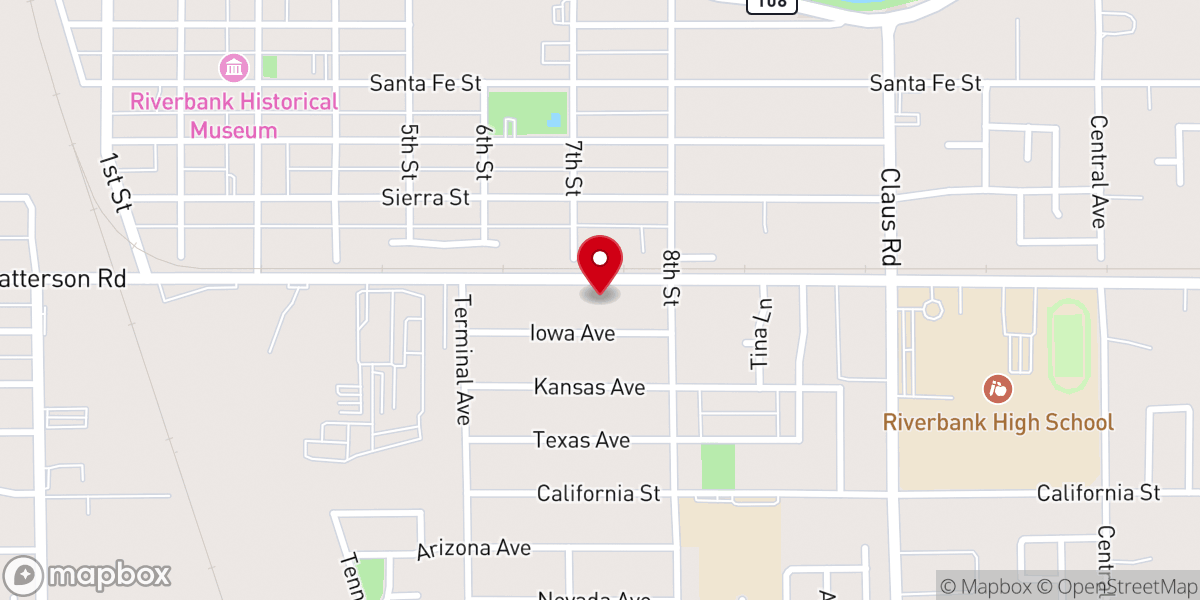 Map showing location of Riverbank Free Holiness Church