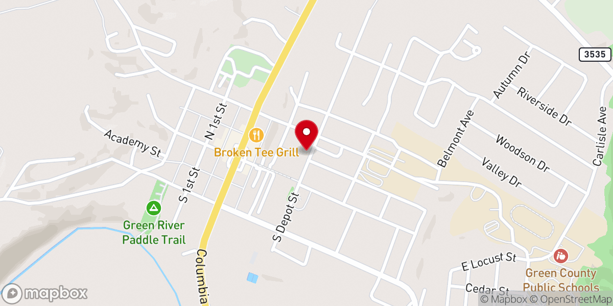 Map showing location of Green Hill Baptist Church