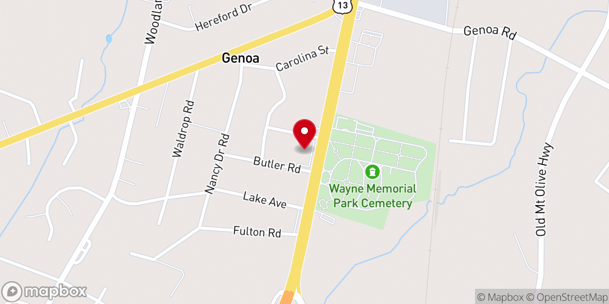 Map showing location of Brogden Church